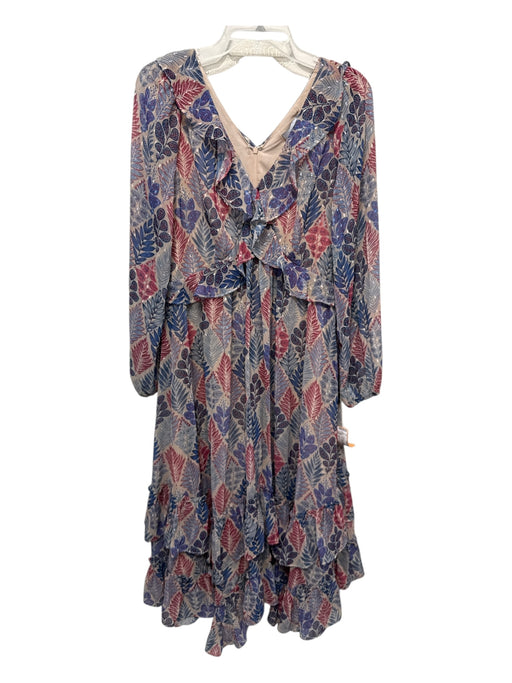 Greylin Size M Blue & Red Polyester Botanical Print Ruffle Back Zip Dress Blue & Red / M
