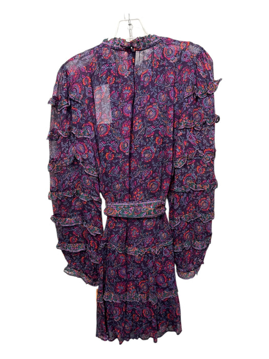 Cleobella Size M Magenta & Multi Viscose Ruffle Slip Inc Semi Sheer Tiered Dress Magenta & Multi / M