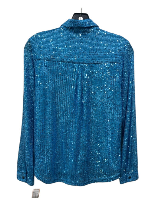 Greylin Size XS Blue Polyester Sequined Button Up Chest Pocket Top Blue / XS