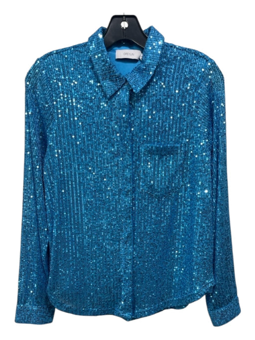 Greylin Size XS Blue Polyester Sequined Button Up Chest Pocket Top Blue / XS