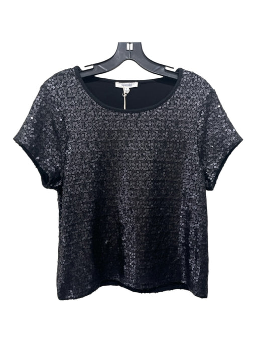 Splendid Size M Black Polyester & Viscose Sequined Short Sleeve Top Black / M