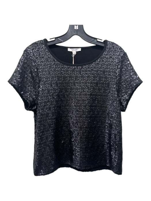 Splendid Size M Black Polyester & Viscose Sequined Short Sleeve Top Black / M