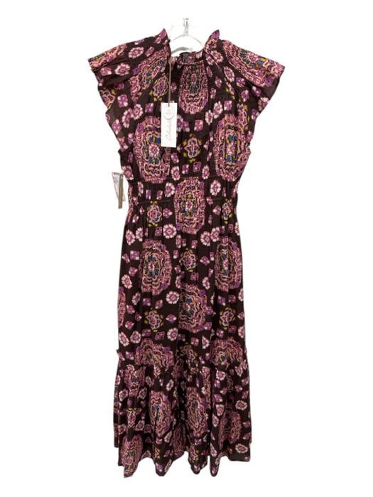 Cleobella Size XS Brown, Pink, Blue Cotton Ruffle Cap Sleeve Floral Dress Brown, Pink, Blue / XS