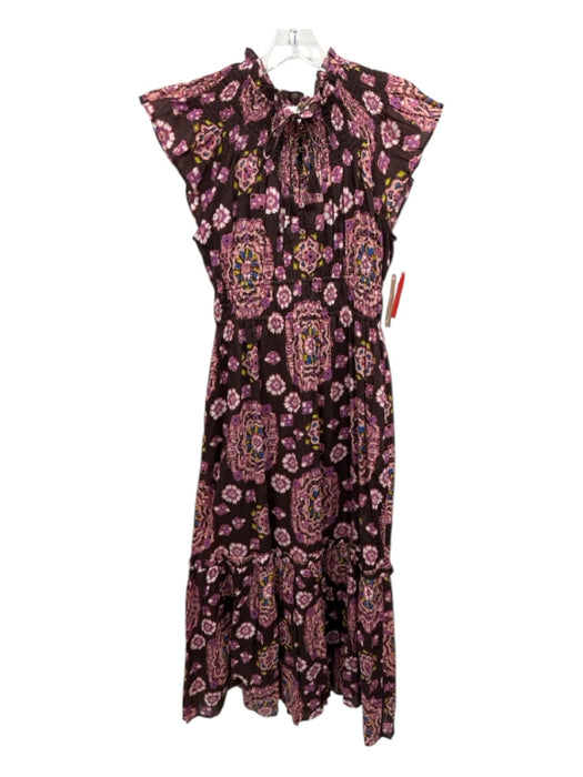 Cleobella Size XS Brown, Pink, Blue Cotton Ruffle Cap Sleeve Floral Dress Brown, Pink, Blue / XS