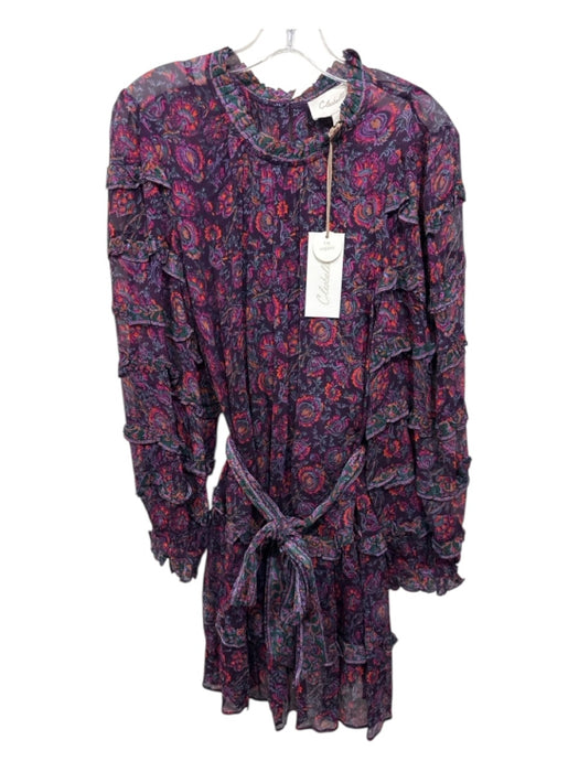 Cleobella Size Large Purple, Green, Pink Viscose Long Sleeve Floral Tiered Dress Purple, Green, Pink / Large