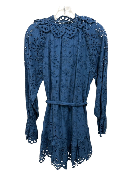 Cleobella Size Medium Teal Blue Cotton Long Sleeve Eyelet Quarter Button Dress Teal Blue / Medium