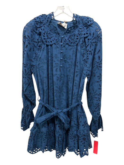 Cleobella Size Medium Teal Blue Cotton Long Sleeve Eyelet Quarter Button Dress Teal Blue / Medium