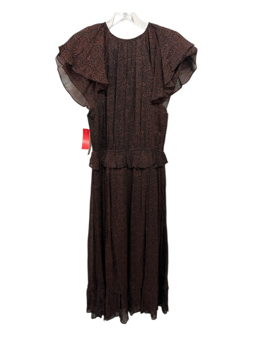 Cleobella Size Medium Brown & Black Viscose Ruffle Cap Sleeve Paisley Dress Brown & Black / Medium
