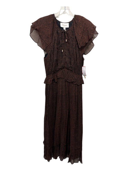 Cleobella Size Medium Brown & Black Viscose Ruffle Cap Sleeve Paisley Dress Brown & Black / Medium