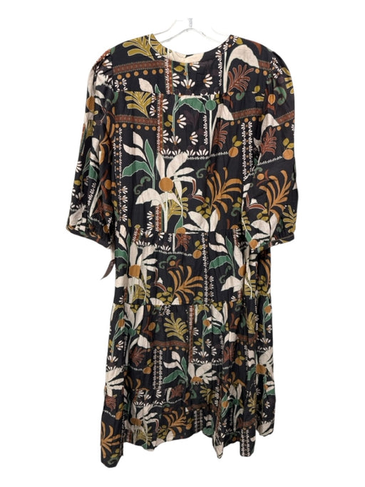 Velvet Size Medium Black, Brown, Green Cotton Long Sleeve Abstract Floral Dress Black, Brown, Green / Medium