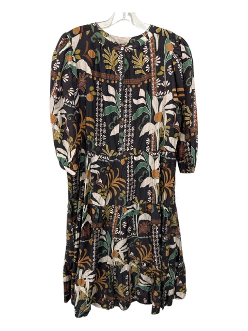 Velvet Size Medium Black, Brown, Green Cotton Long Sleeve Abstract Floral Dress Black, Brown, Green / Medium