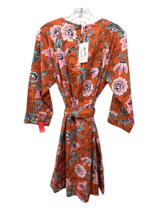 Banjanan Size Large Orange, Pink, Green Cotton Poplin Long Sleeve Floral Dress Orange, Pink, Green / Large