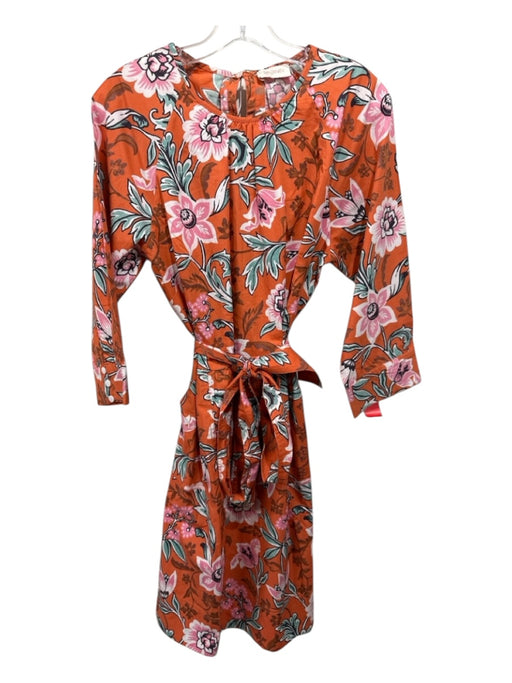 Banjanan Size Large Orange, Pink, Green Cotton Poplin Long Sleeve Floral Dress Orange, Pink, Green / Large