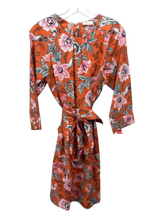Banjanan Size Large Orange, Pink, Green Cotton Poplin Long Sleeve Floral Dress Orange, Pink, Green / Large