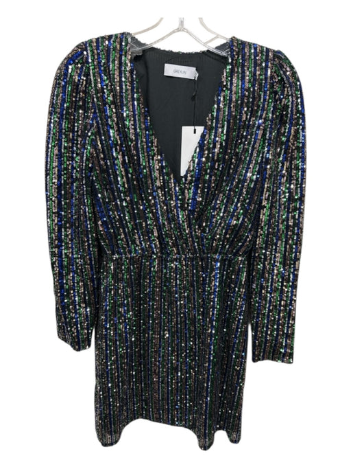 Greylin Size XS Blue, Green, Pink Polyethylene Long Sleeve Stripe Surplice Dress Blue, Green, Pink / XS