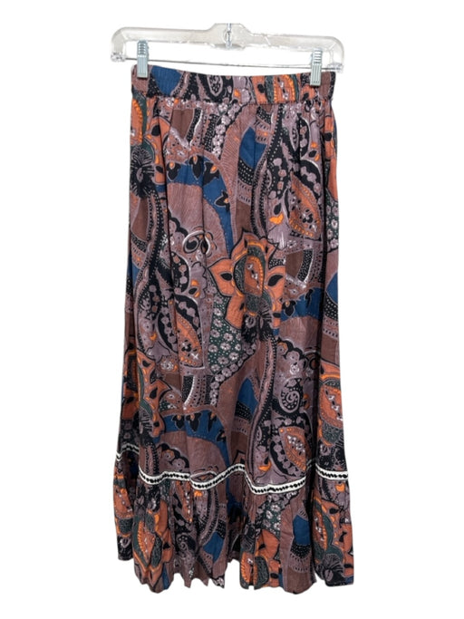 Cleobella Size XS Purple, Orange, Blue Cotton Elastic Waist Floral Tiered Skirt Purple, Orange, Blue / XS