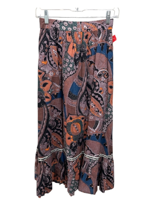 Cleobella Size XS Purple, Orange, Blue Cotton Elastic Waist Floral Tiered Skirt Purple, Orange, Blue / XS