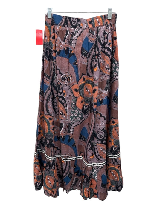 Cleobella Size Small Purple, Orange, Blue Cotton Elastic Waist Floral Maxi Skirt Purple, Orange, Blue / Small