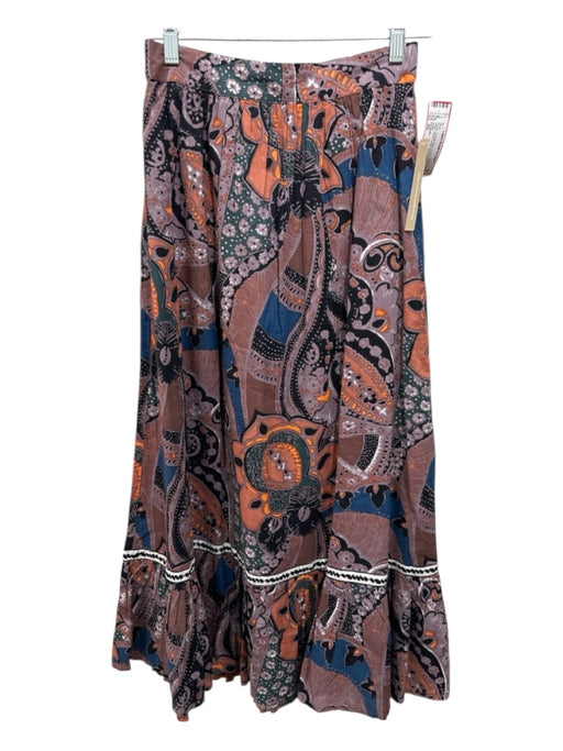 Cleobella Size Small Purple, Orange, Blue Cotton Elastic Waist Floral Maxi Skirt Purple, Orange, Blue / Small