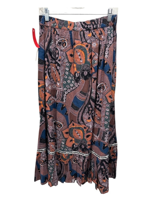 Cleobella Size Medium Purple, Orange, Blue Cotton Elastic Waist Floral Skirt Purple, Orange, Blue / Medium