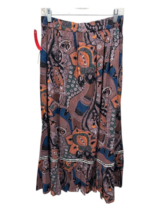 Cleobella Size Medium Purple, Orange, Blue Cotton Elastic Waist Floral Skirt Purple, Orange, Blue / Medium