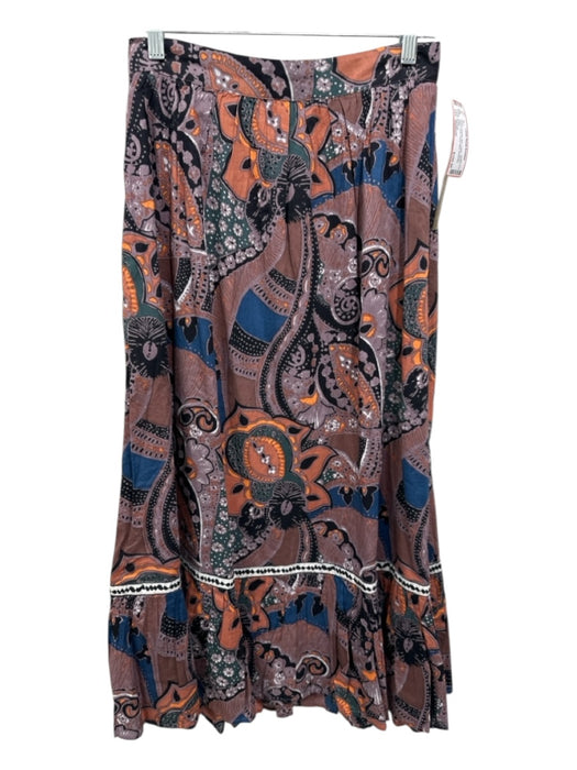 Cleobella Size Medium Purple, Orange, Blue Cotton Elastic Waist Floral Skirt Purple, Orange, Blue / Medium