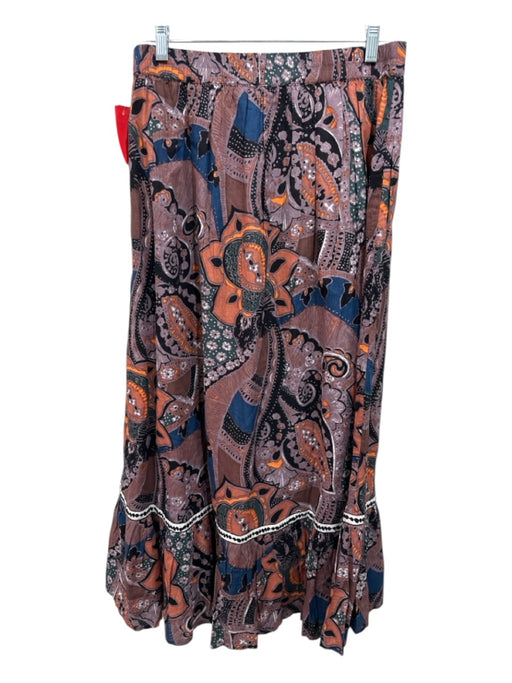 Cleobella Size Large Purple, Orange, Blue Cotton Elastic Waist Floral Maxi Skirt Purple, Orange, Blue / Large