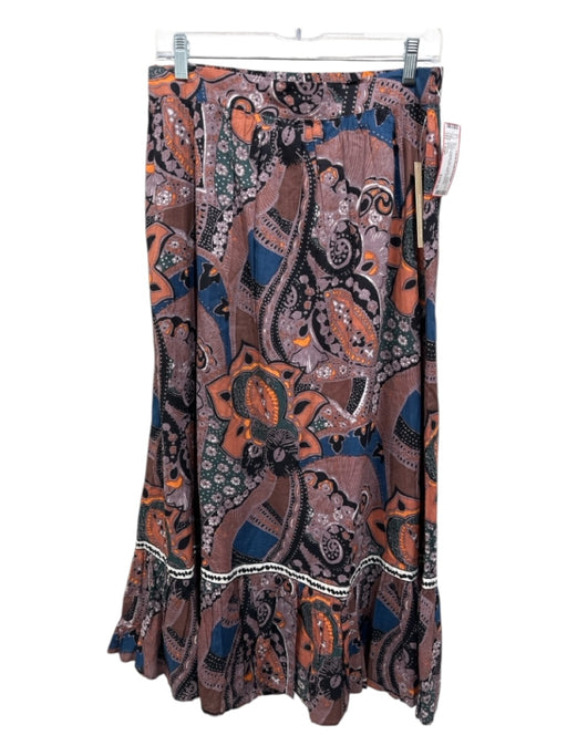 Cleobella Size Large Purple, Orange, Blue Cotton Elastic Waist Floral Maxi Skirt Purple, Orange, Blue / Large