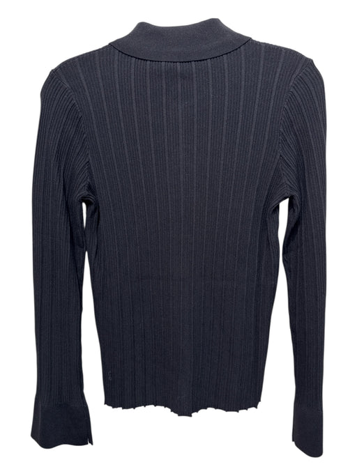 Greylin Size Small Black Nylon Long Sleeve Ribbed Knit Button Front Collar Top Black / Small