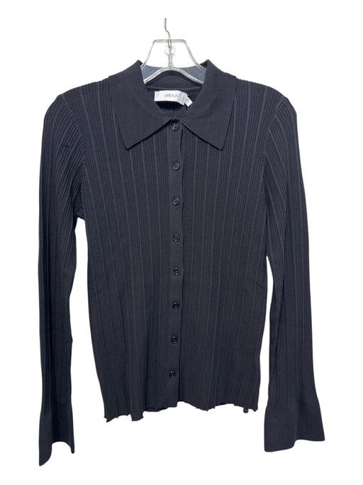 Greylin Size Small Black Nylon Long Sleeve Ribbed Knit Button Front Collar Top Black / Small