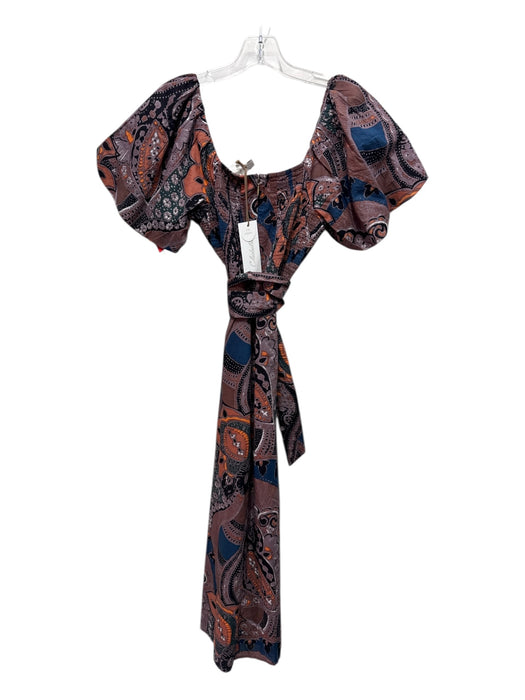 Cleobella Size Small Purple, Orange, Blue Cotton Short Puff Sleeve Floral Dress Purple, Orange, Blue / Small