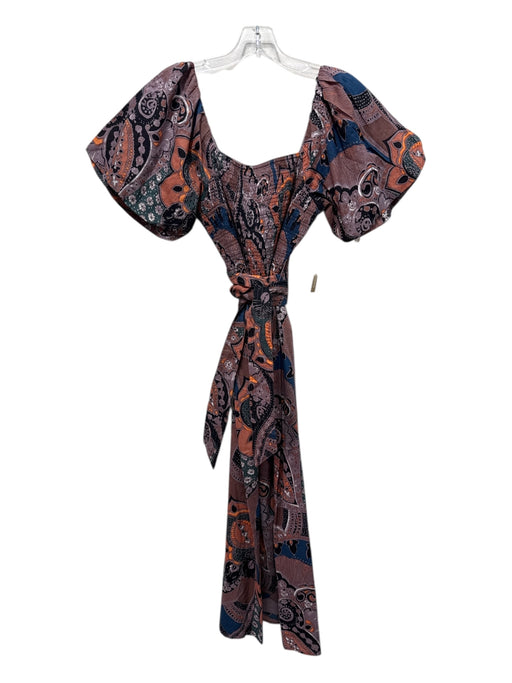 Cleobella Size Small Purple, Orange, Blue Cotton Short Puff Sleeve Floral Dress Purple, Orange, Blue / Small