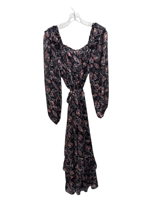 Greylin Size Large Black, Pink, Orange Polyester Long Sleeve Elastic Waist Dress Black, Pink, Orange / Large