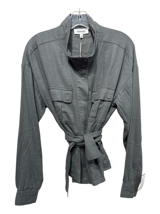 Splendid Size Medium Sage green Linen Blend Long Sleeve Cargo Pockets Jacket Sage green / Medium