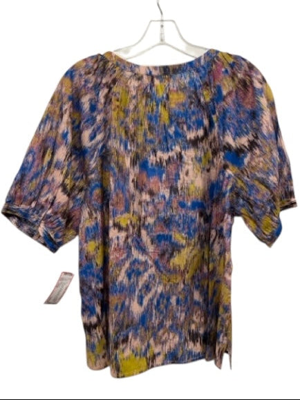Cleobella Size Large Blue, Pink, Yellow Cotton Short Sleeve Abstract Print Top Blue, Pink, Yellow / Large