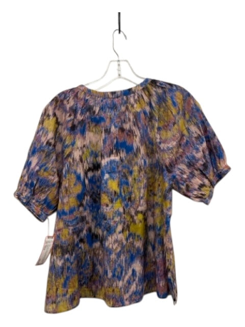 Cleobella Size Small Blue, Pink, Yellow Cotton Short Sleeve Abstract Print Top Blue, Pink, Yellow / Small