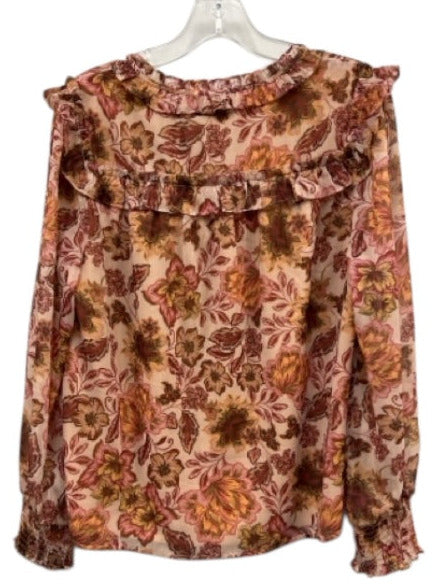 Greylin Size Large Orange, Pink, Yellow, White Polyester Long Sleeve Floral Top Orange, Pink, Yellow, White / Large