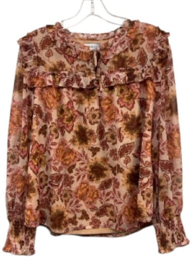 Greylin Size Large Orange, Pink, Yellow, White Polyester Long Sleeve Floral Top Orange, Pink, Yellow, White / Large