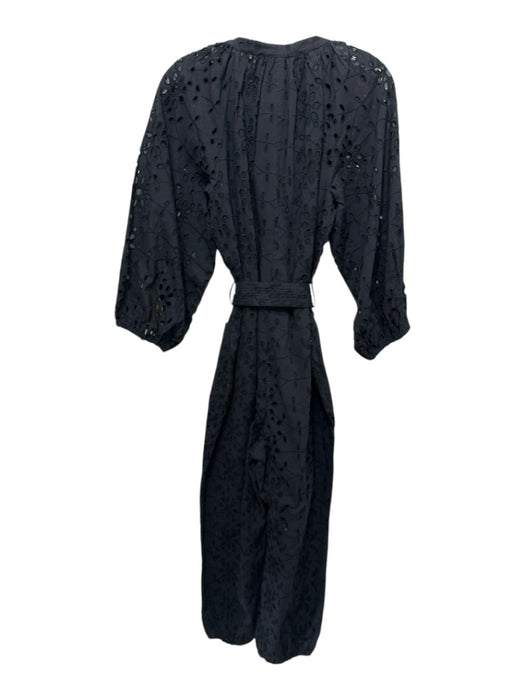 Cleobella Size S Black Cotton Long Sleeve Eyelet V Neck 1/2 Button Jumpsuit Black / S