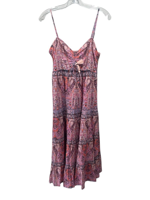 Cleobella Size M Pink, Orange & Black Cotton Spaghetti Strap Front Ruching Dress Pink, Orange & Black / M