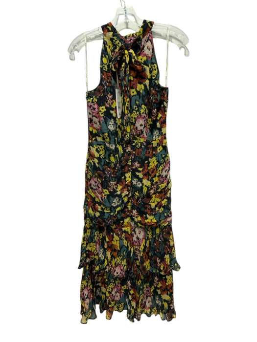 Cleobella Size S Black, Yellow, & Multi Viscose Sleeveless Floral Tie Neck Dress Black, Yellow, & Multi / S
