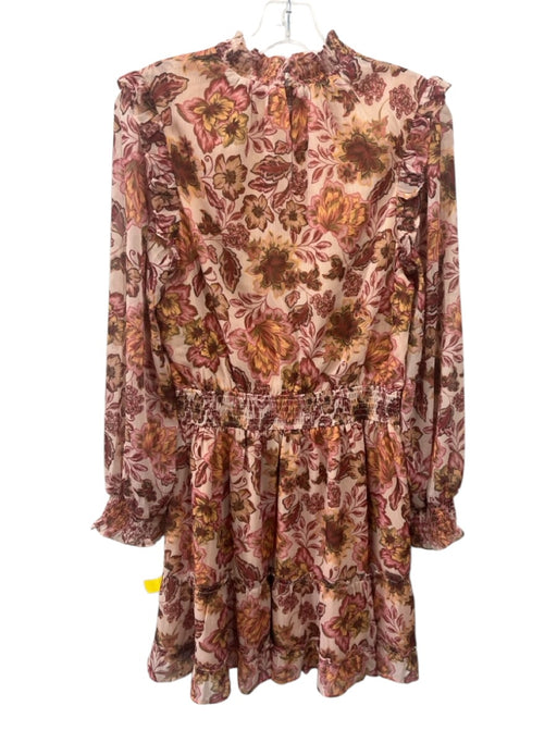 Greylin Size M Beige, Pink, Multi Polyester Long Sleeve Floral high neck Dress Beige, Pink, Multi / M