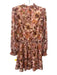 Greylin Size M Beige, Pink, Multi Polyester Long Sleeve Floral high neck Dress Beige, Pink, Multi / M