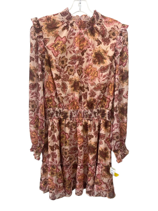 Greylin Size M Beige, Pink, Multi Polyester Long Sleeve Floral high neck Dress Beige, Pink, Multi / M