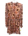 Greylin Size M Beige, Pink, Multi Polyester Long Sleeve Floral high neck Dress Beige, Pink, Multi / M