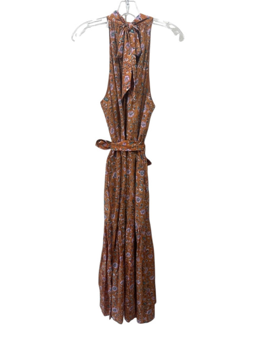 Cleobella Size M Orange & Multi Cotton Floral Sleeveless high neck Maxi Dress Orange & Multi / M