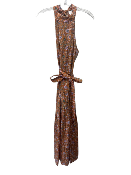 Cleobella Size M Orange & Multi Cotton Floral Sleeveless high neck Maxi Dress Orange & Multi / M