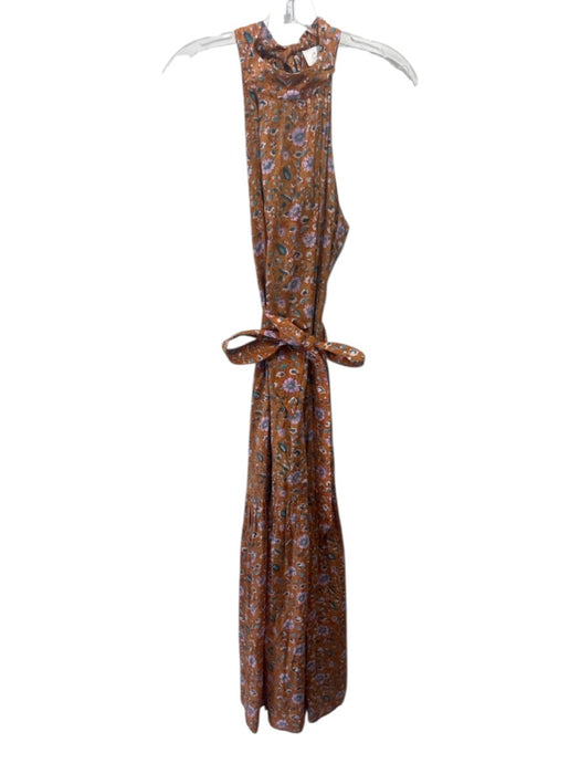 Cleobella Size M Orange & Multi Cotton Floral Sleeveless high neck Maxi Dress Orange & Multi / M