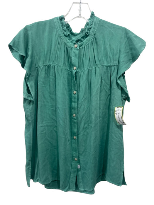 Rails Size S Green Eco vero Ruffle Cap Sleeve Buttons Top Green / S