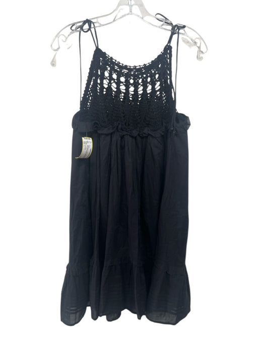 Cleobella Size L Black Cotton Sleeveless Tie Shoulder Crochet Midi Dress Black / L